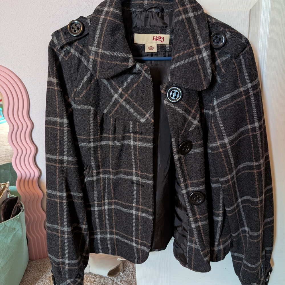 Black Plaid Button-Up Jacket